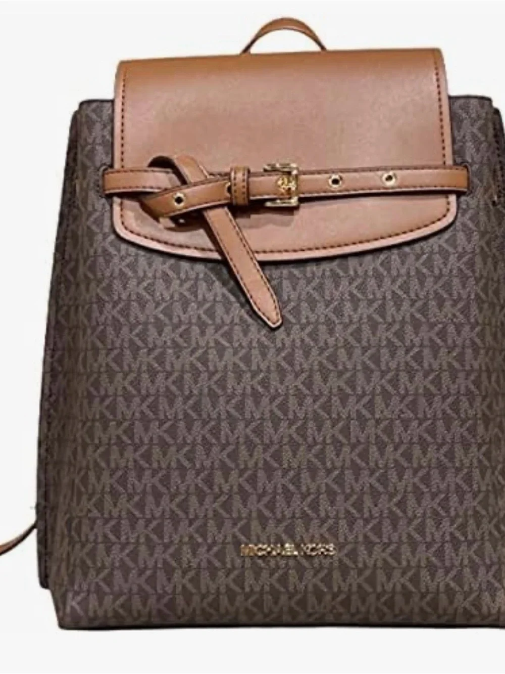 Michael Kors Brown Logo Convertible Backpack Tote with Tan Flap